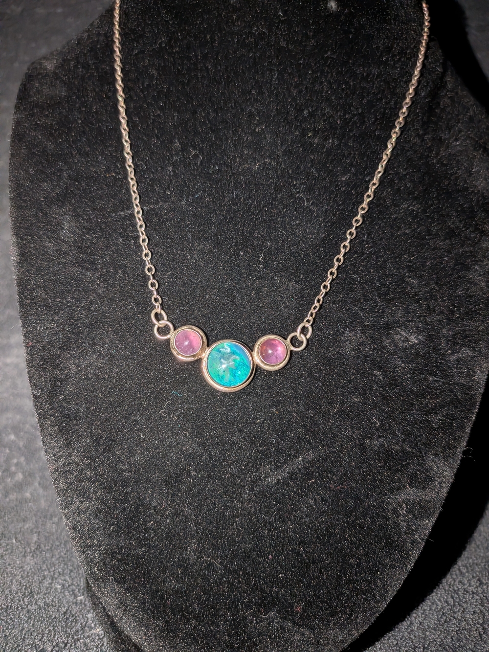 Turquoise & Pink Stone Pendant Necklace